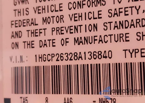 2008 Honda Accord 2.4 Lx from USA, damaged, VIN 1HGCP26328A136840